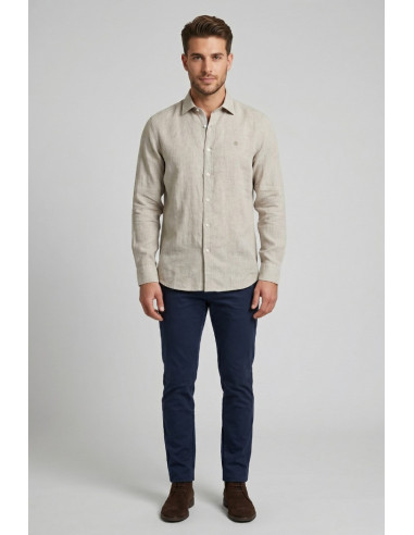 North Sails camicia in lino con logo ricamato 664437 [9d821b50]