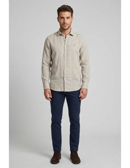North Sails camicia in lino con logo ricamato 664437 [9d821b50]