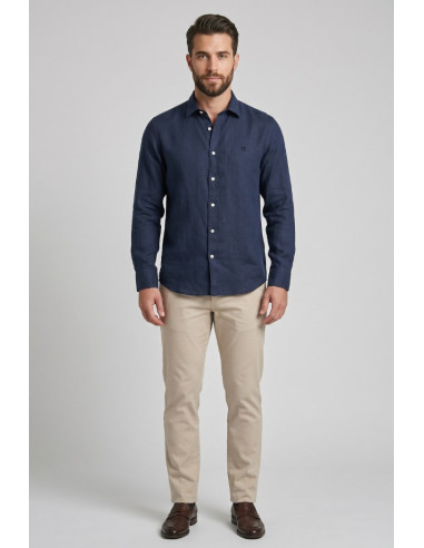North Sails camicia in lino con logo ricamato 664437 [224a065f]