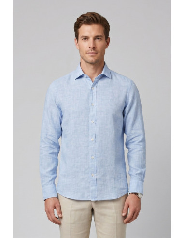 North Sails camicia in lino con logo ricamato 664437 [4423f485]