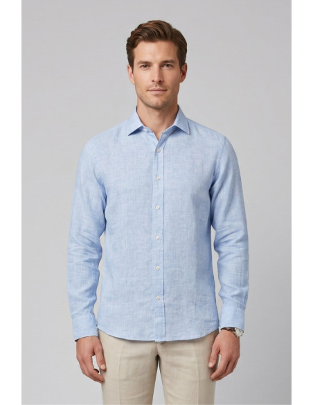 North Sails camicia in lino con logo ricamato 664437 [4423f485]