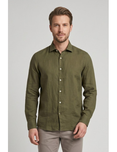 North Sails camicia in lino con logo ricamato 664437 [b60956b5]
