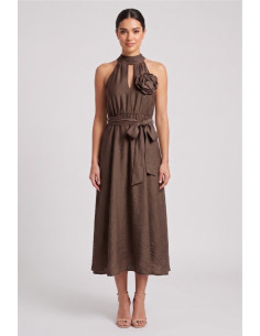 Maidoma abito in misto lino con spilla fiore PE26F527/AB2086 [094b2840]