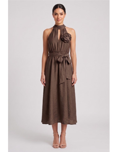 Maidoma abito in misto lino con spilla fiore PE26F527/AB2086 [094b2840]