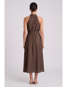 Maidoma abito in misto lino con spilla fiore PE26F527/AB2086 [094b2840] 2
