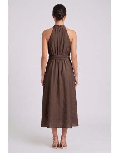 Maidoma abito in misto lino con spilla fiore PE26F527/AB2086 [d06d6b4d]