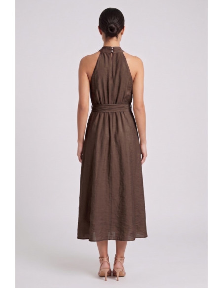 Maidoma abito in misto lino con spilla fiore PE26F527/AB2086 [d06d6b4d]