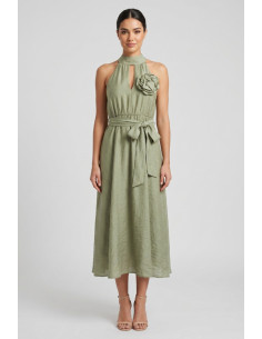 Maidoma abito in misto lino con spilla fiore PE26F527/AB2086 [d2fec329]