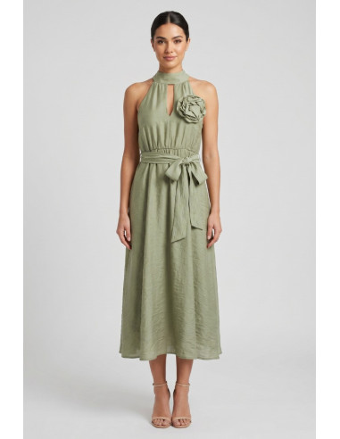 Maidoma abito in misto lino con spilla fiore PE26F527/AB2086 [d2fec329]