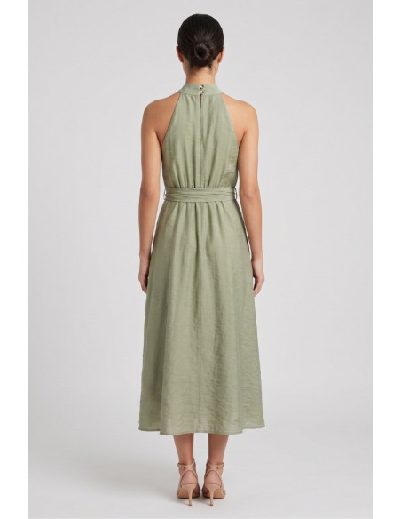 Maidoma abito in misto lino con spilla fiore PE26F527/AB2086 [0bd88024]