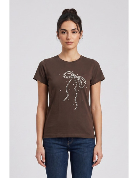 PDK t-shirt in jersey con perle e strass 056924 [4b96675a]