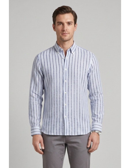 North Sails camicia botton down in lino a righe 664456 [bc6bd460]