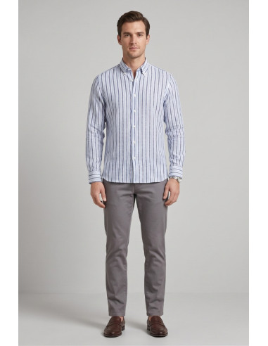North Sails camicia botton down in lino a righe 664456 [d2505669]