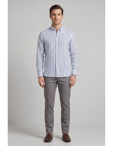 North Sails camicia botton down in lino a righe 664456 [d2505669]