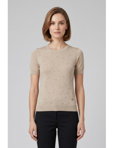 Fresh Flower maglia girocollo mezza manica con applicazioni FD469 [bbe0b750]