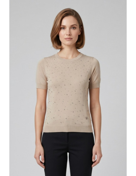 Fresh Flower maglia girocollo mezza manica con applicazioni FD469 [bbe0b750]