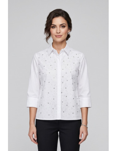 Fresh Flower camicia da donna in popeline di cotone con strass fd625 [f04053b2]
