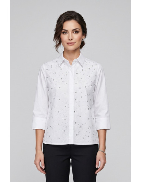 Fresh Flower camicia da donna in popeline di cotone con strass fd625 [f04053b2]