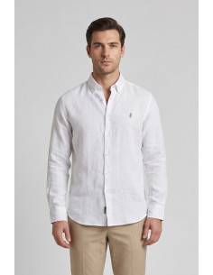 MCS camicia botton down in lino con logo ricamato 14MSH200-02608 [c82efdcb]