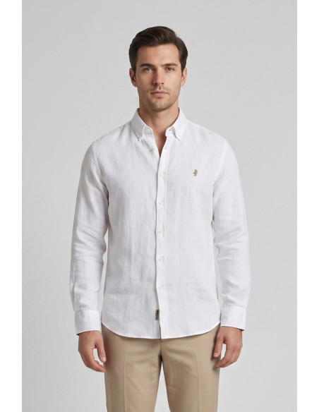MCS camicia botton down in lino con logo ricamato 14MSH200-02608 [c82efdcb]