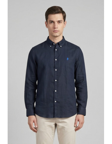 MCS camicia botton down in lino con logo ricamato 14MSH200-02608 [533047cd]