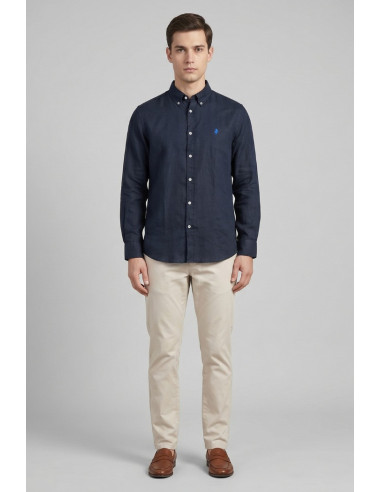 MCS camicia botton down in lino con logo ricamato 14MSH200-02608 [3d0bc5c4]