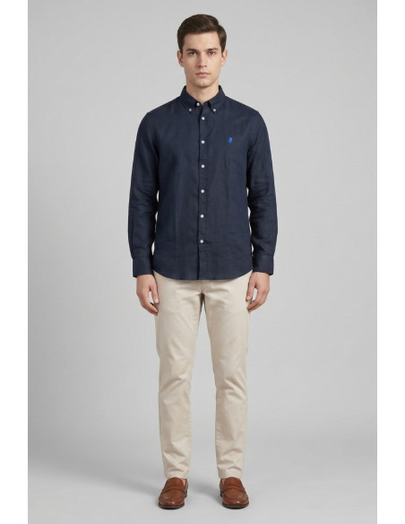 MCS camicia botton down in lino con logo ricamato 14MSH200-02608 [3d0bc5c4]