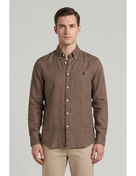 MCS camicia botton down in lino con logo ricamato 14MSH200-02608 [912c5020]