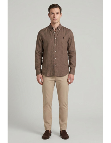 MCS camicia botton down in lino con logo ricamato 14MSH200-02608 [ff17d229]