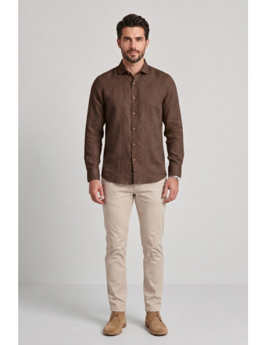 Datch camicia in lino collo francese DM1951 [c2e89a1d]