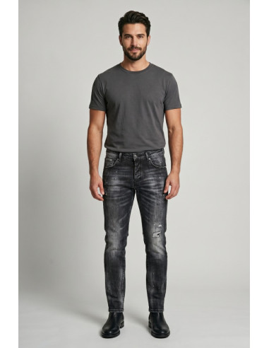 Drop Season 2 jeans in denim con spruzzi e rotture SS26D11 [b67fe95f]