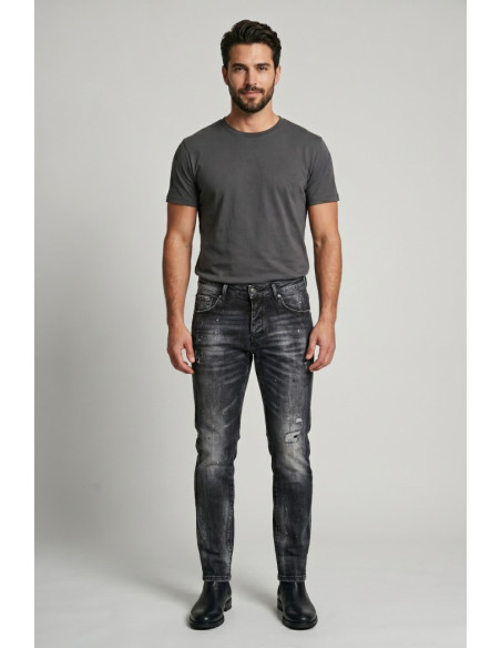 Drop Season 2 jeans in denim con spruzzi e rotture SS26D11 [b67fe95f]
