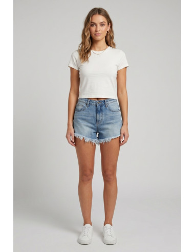 Drop Season 2 shorts in denim con fondo sfrangiato SS26W584 [25804b25]