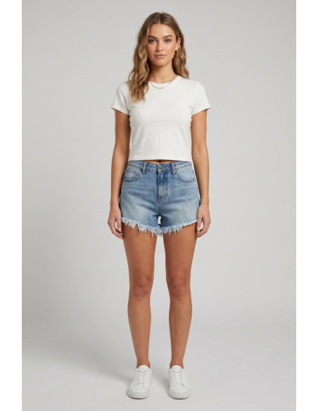 Drop Season 2 shorts in denim con fondo sfrangiato SS26W584 [25804b25]