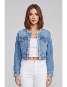 Influencer giubbino cropped in denim di misto cotone 05P129 [f3f8b713]