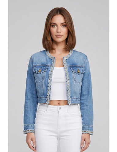 Influencer giubbino cropped in denim di misto cotone 05P129 [f3f8b713]