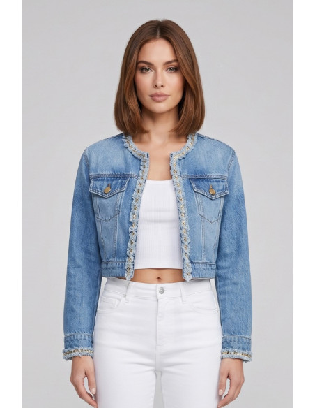 Influencer giubbino cropped in denim di misto cotone 05P129 [f3f8b713]
