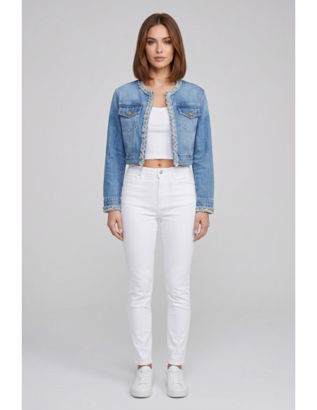 Influencer giubbino cropped in denim di misto cotone 05P129 [9dc3351a]