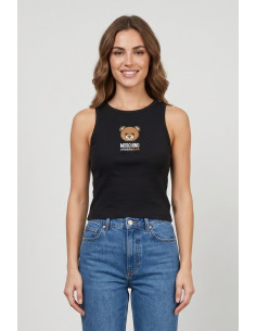 Moschino canotta in cotone stretch con stampa logo orso V6A8901-4410 [939c986f]