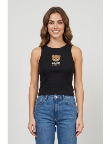 Moschino canotta in cotone stretch con stampa logo orso V6A8901-4410 [939c986f]