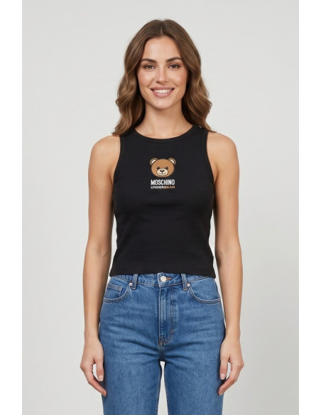 Moschino canotta in cotone stretch con stampa logo orso V6A8901-4410 [939c986f]