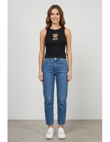 Moschino canotta in cotone stretch con stampa logo orso V6A8901-4410 [fda71a66]