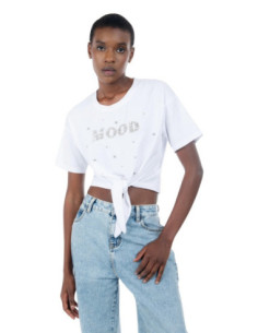 Influencer t-shirt in cotone stretch con strass e perline 03ab134 [596b9a52]