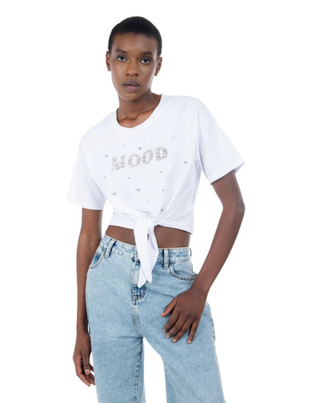Influencer t-shirt in cotone stretch con strass e perline 03ab134 [596b9a52]