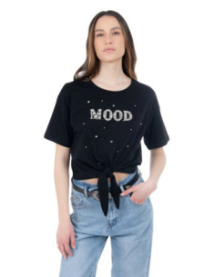 Influencer t-shirt in cotone stretch con strass e perline 03ab134 [726922de]