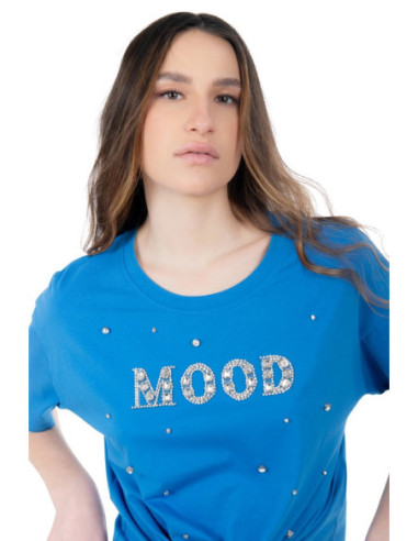 Influencer t-shirt in cotone stretch con strass e perline 03AB134 [17c24d20]