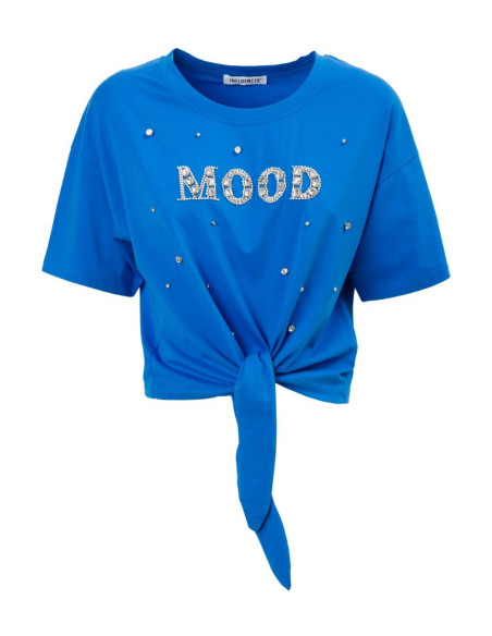 Influencer t-shirt in cotone stretch con strass e perline 03AB134 [a58fcb3a]