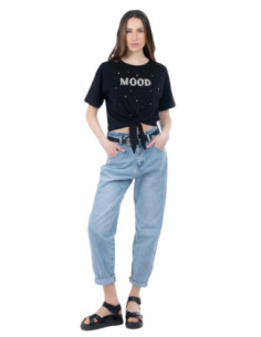 Influencer t-shirt in cotone stretch con strass e perline 03ab134 [726922de] 2