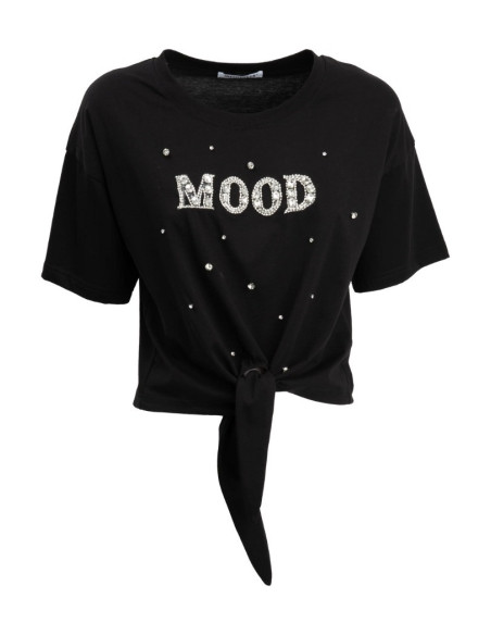 Influencer t-shirt in cotone stretch con strass e perline 03AB134 [1902e7c9]