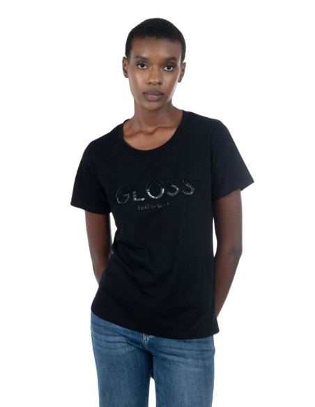 Influencer t-shirt girocollo con strass e paillettes 03AB186 [c4a3d627]